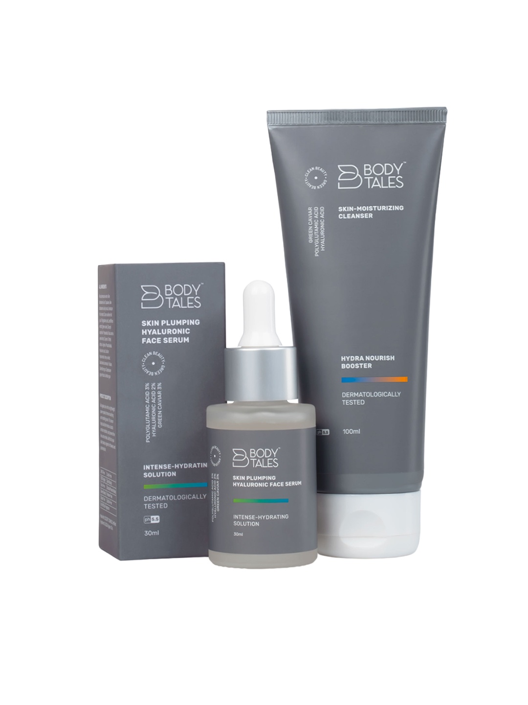 

BODYTALES Skin Plumping Face Serum & Cleanser -30 ml-100 ml, Grey