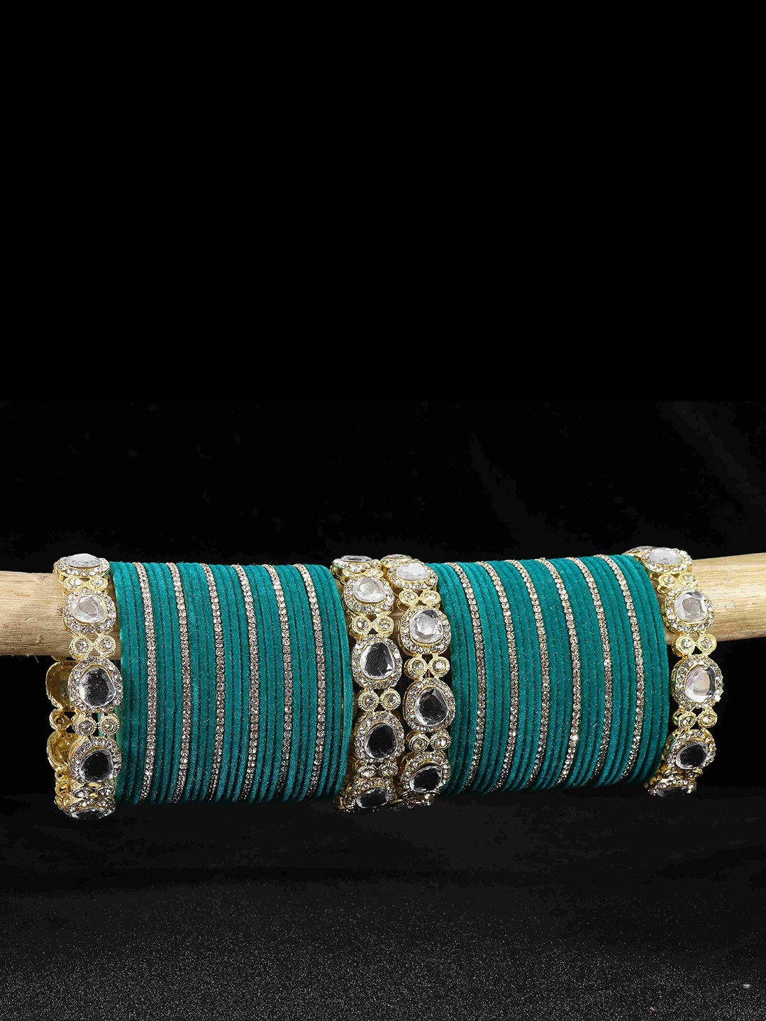 

LAVAZZA Set of 58 Gold-Plated Zircon & Kundan-Studded Velvet Bangles