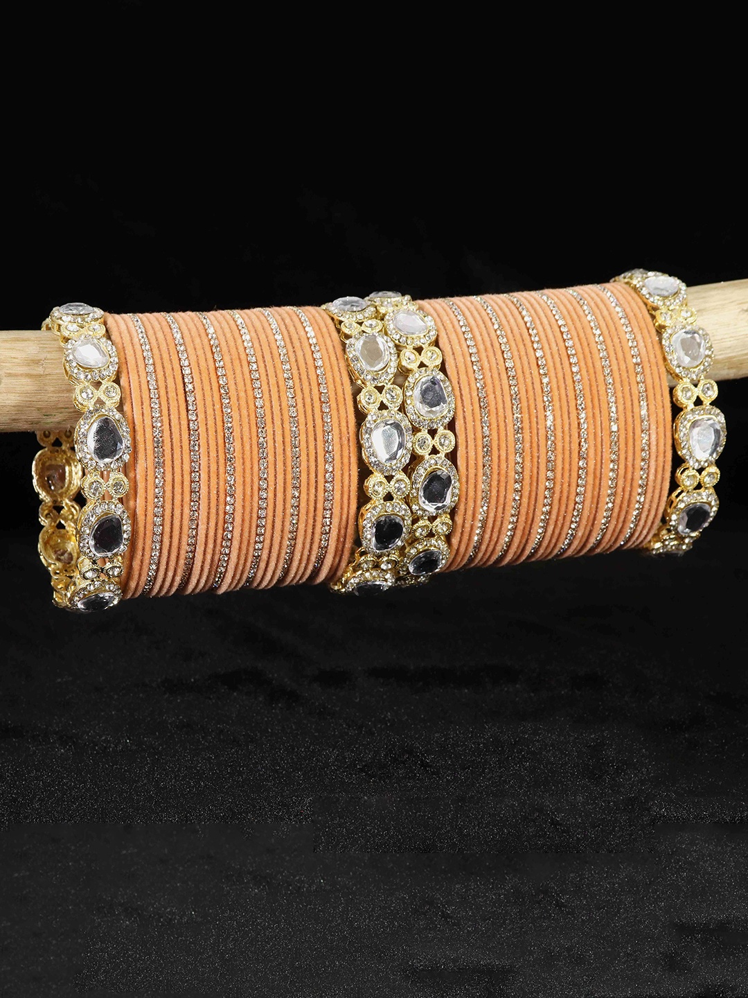 

LAVAZZA Set of 58 Gold-plated Zircon & Kundan-Studded Metal Velvet Bangles Chuda Set