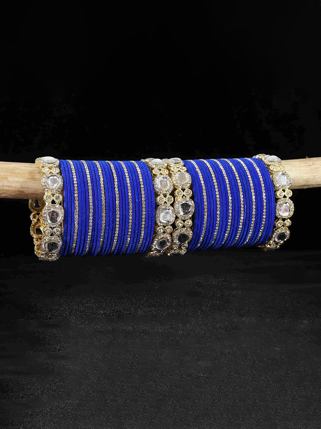 

LAVAZZA Set of 58 Gold-plated Zircon & Kundan-Studded Metal Velvet Bangles Chuda Set