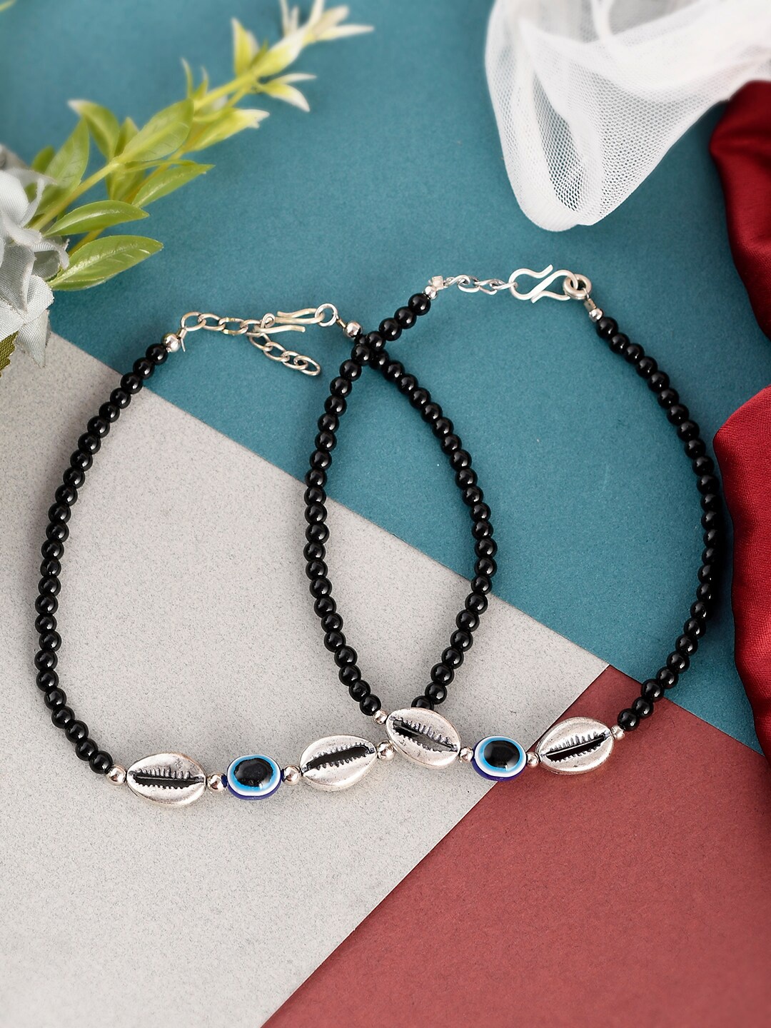 

Silvermerc Designs Set Of 2 Silver-Plated Artificial Beads Anklet