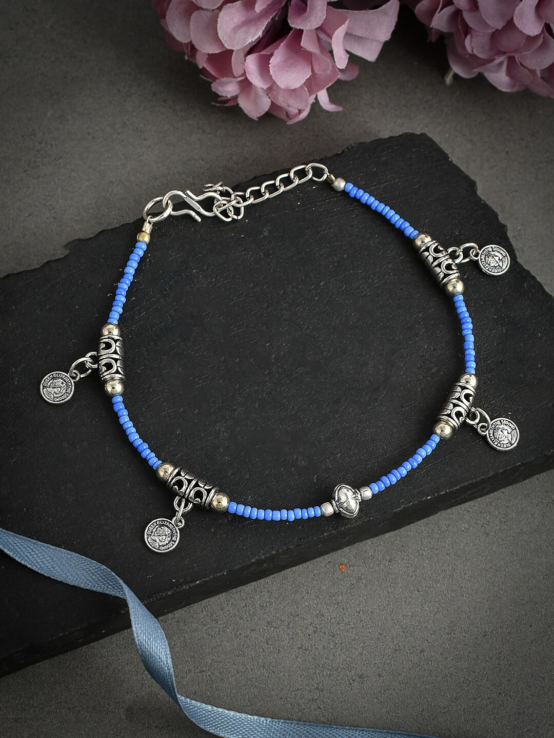 

Silvermerc Designs Silver-Plated Artificial Beads Beaded Anklet