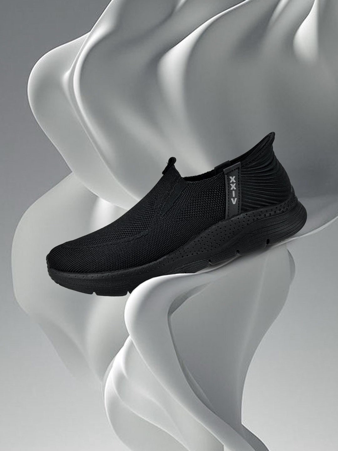 

KazarMax Men Round Toe Arch Support Textile Slip-On Sneakers, Black