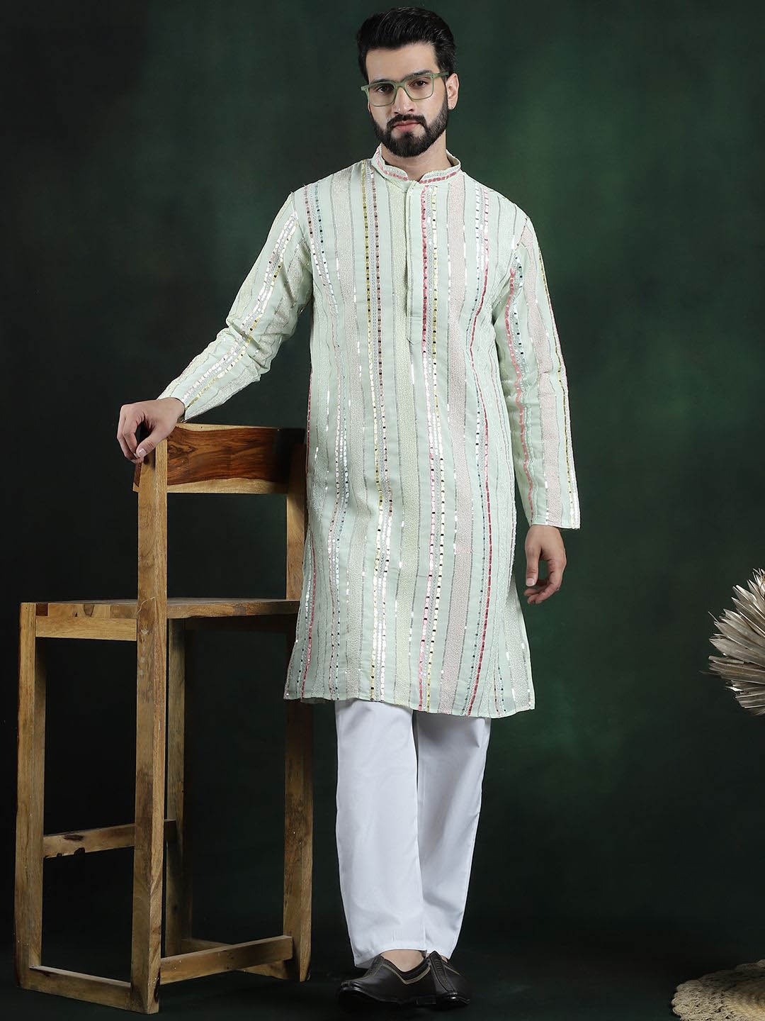 

SOJANYA LUXE Embroidered Regular Kurta with Pyjama, Lime green