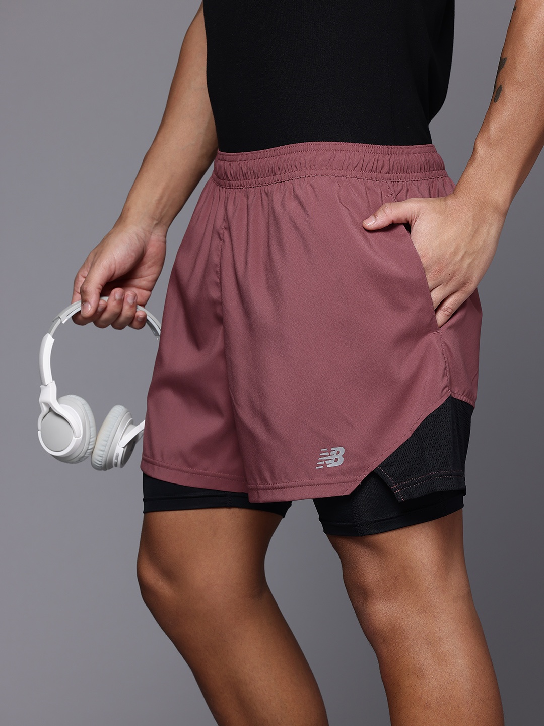 

New Balance Men 5 Inch 2-in-1 Sports Shorts, Pink