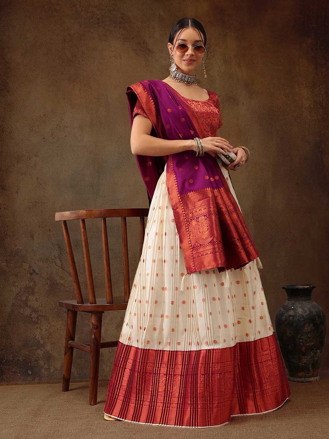 

Silk Land Woven Design Semi-Stitched Lehenga & Unstitched Blouse With Dupatta, Off white