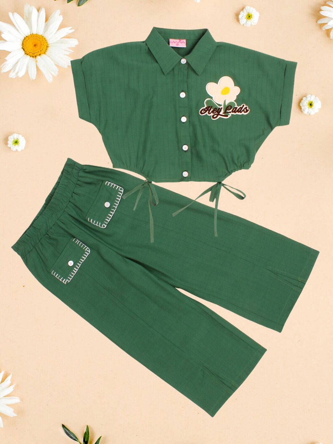 

CUTECUMBER Girls Printed Top with Trousers, Green