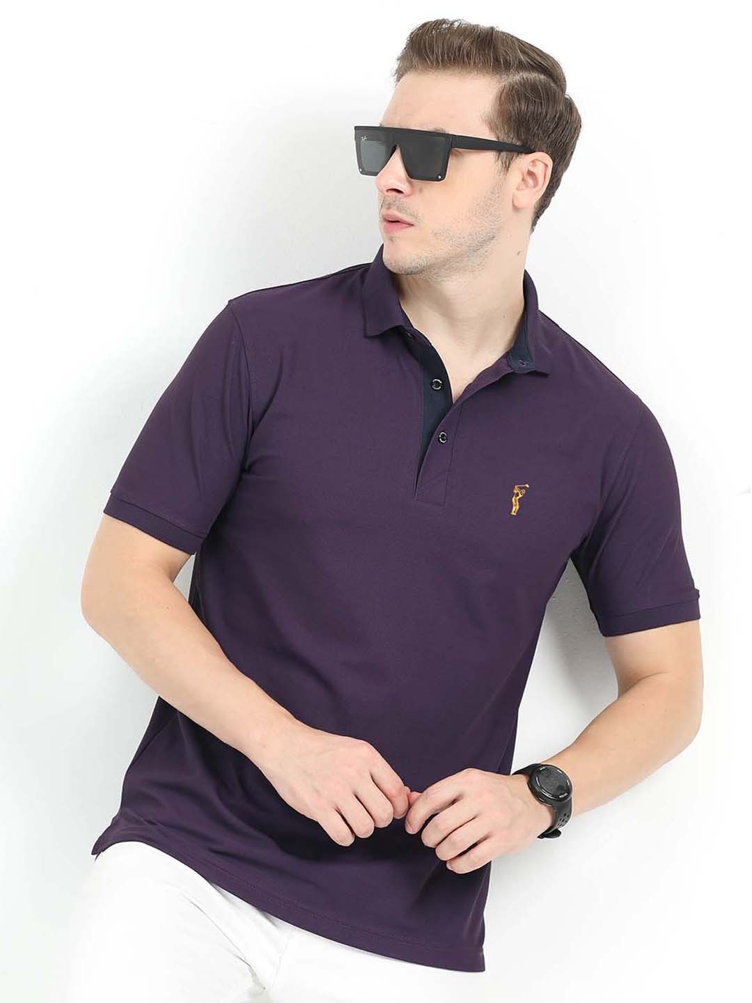 

STELLERS Solid Polo Collar T-shirt, Purple