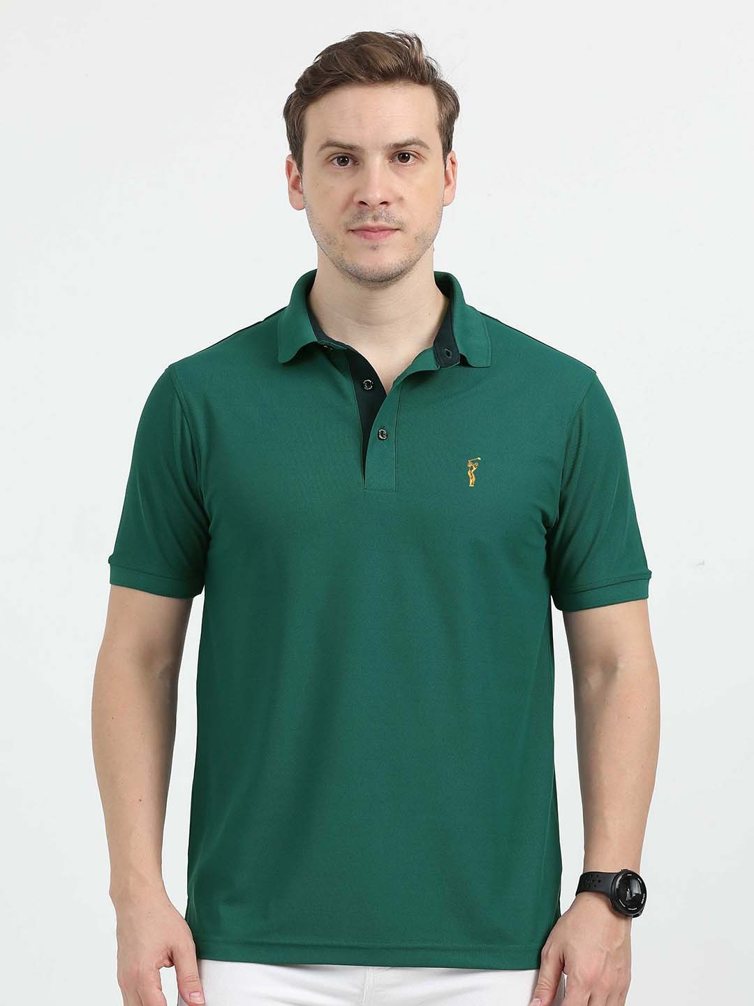 

STELLERS Solid Polo Collar slim fit T-shirt, Teal