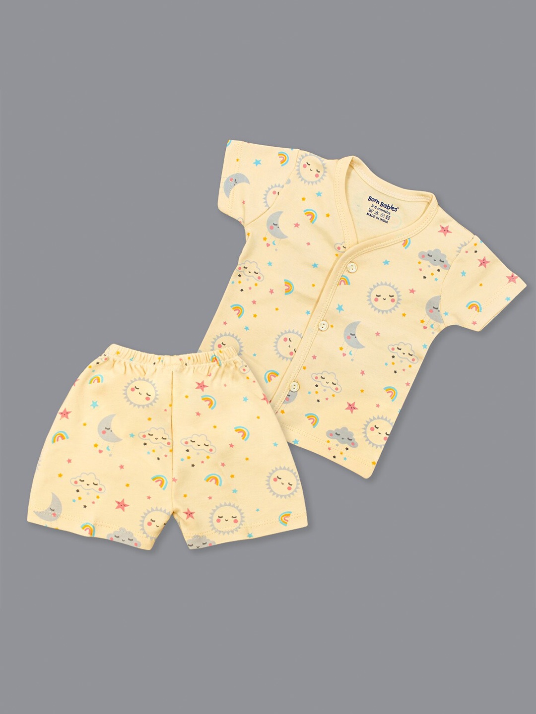 

Born Babies Kids Printed Pure Cotton Top With Short, Yellow