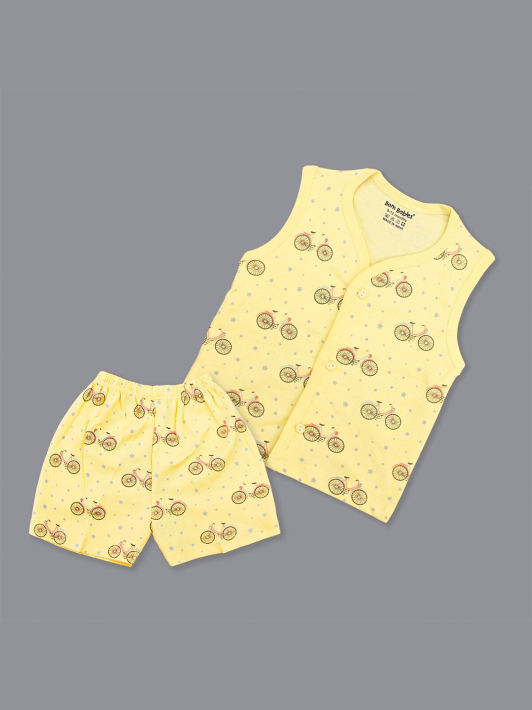 

Born Babies Infants Printed Pure Cotton Top With Short, Yellow