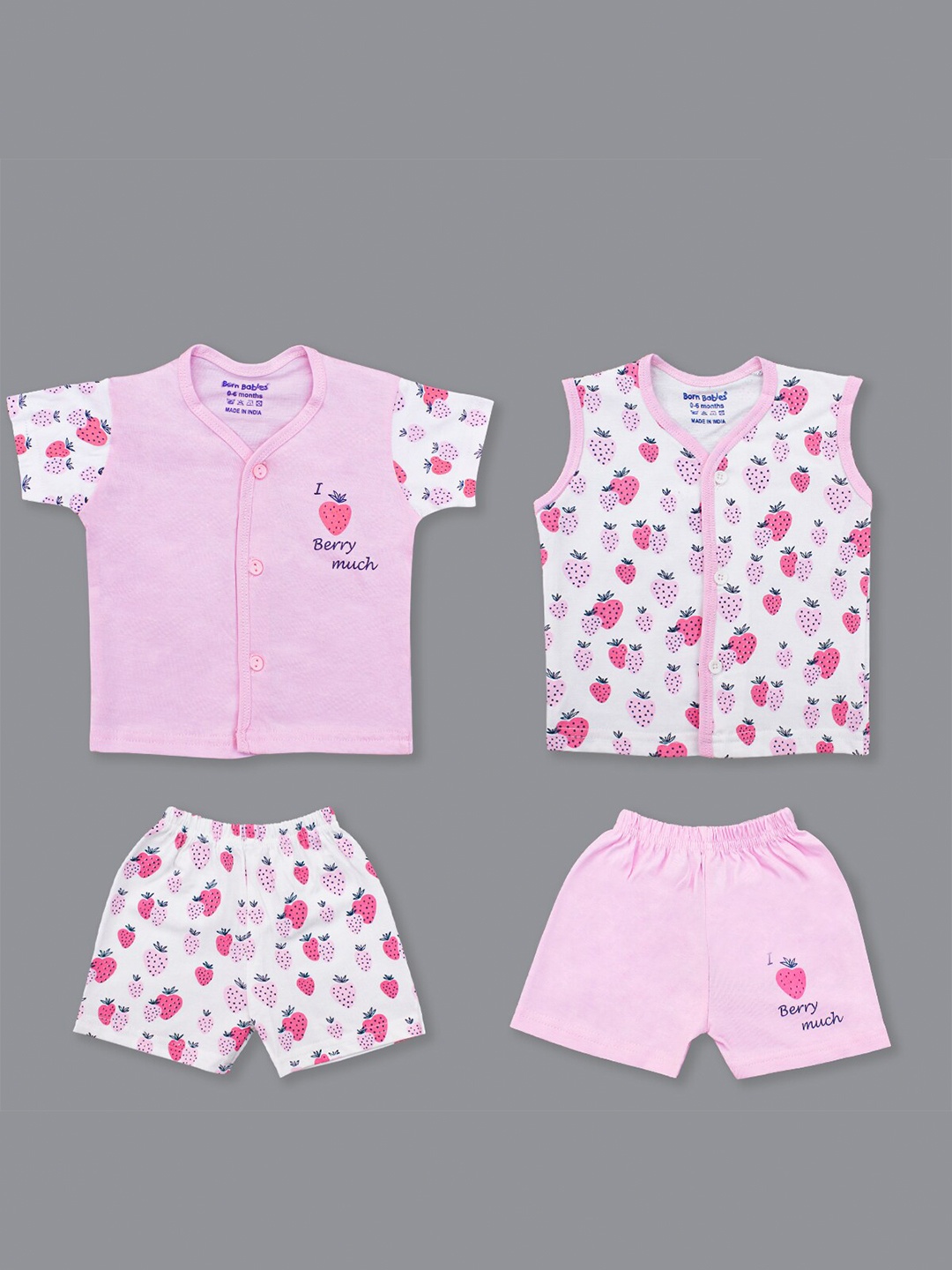 

Born Babies Infants Pack Of 2 Printed Pure Cotton Top With Short, Pink