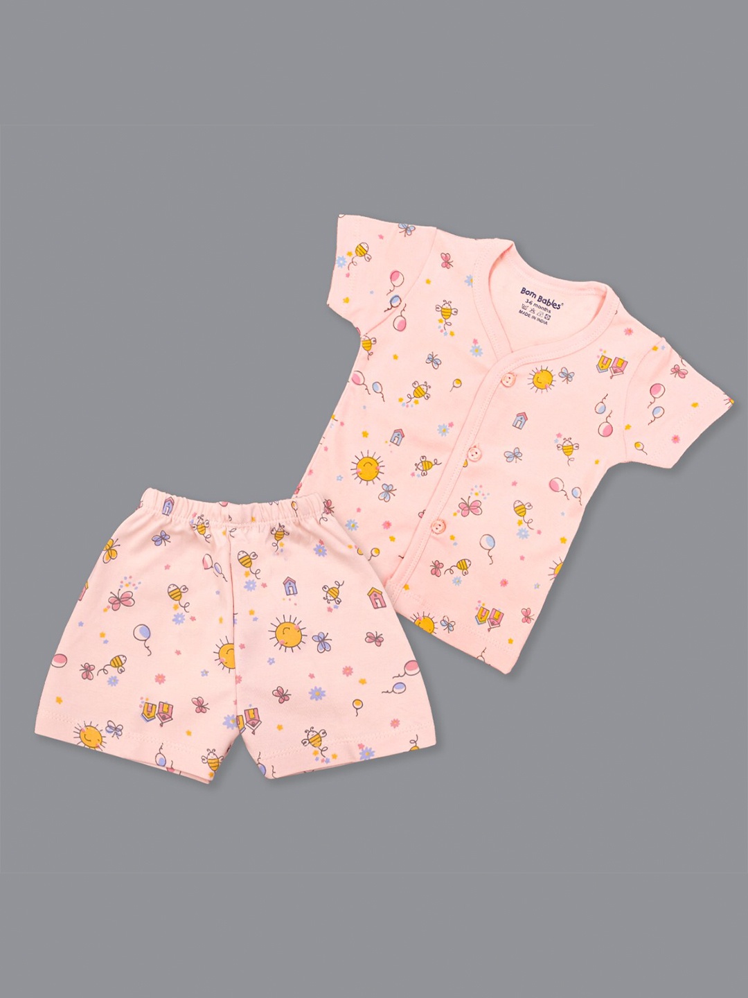 

Born Babies Infants Printed Pure Cotton Top With Short, Pink