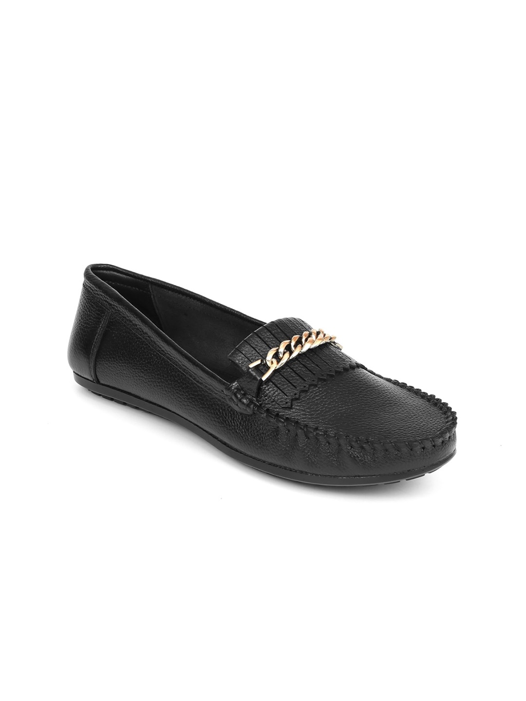 

Zoom Shoes Women Textured Round Toe Lightweight Leather Loafers, Black