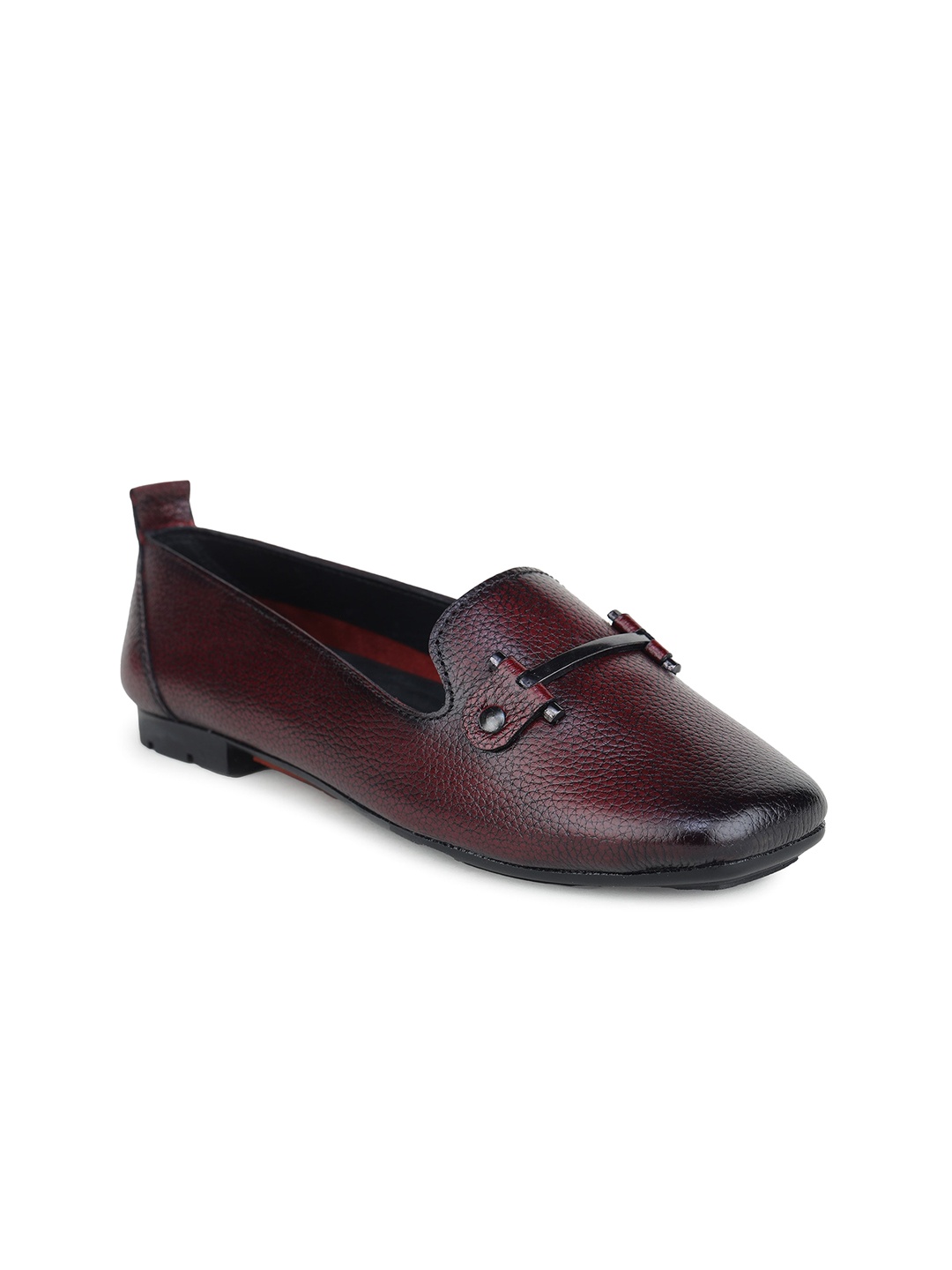 

Zoom Shoes Women Textured Leather Buckle Detailed Loafers, Red