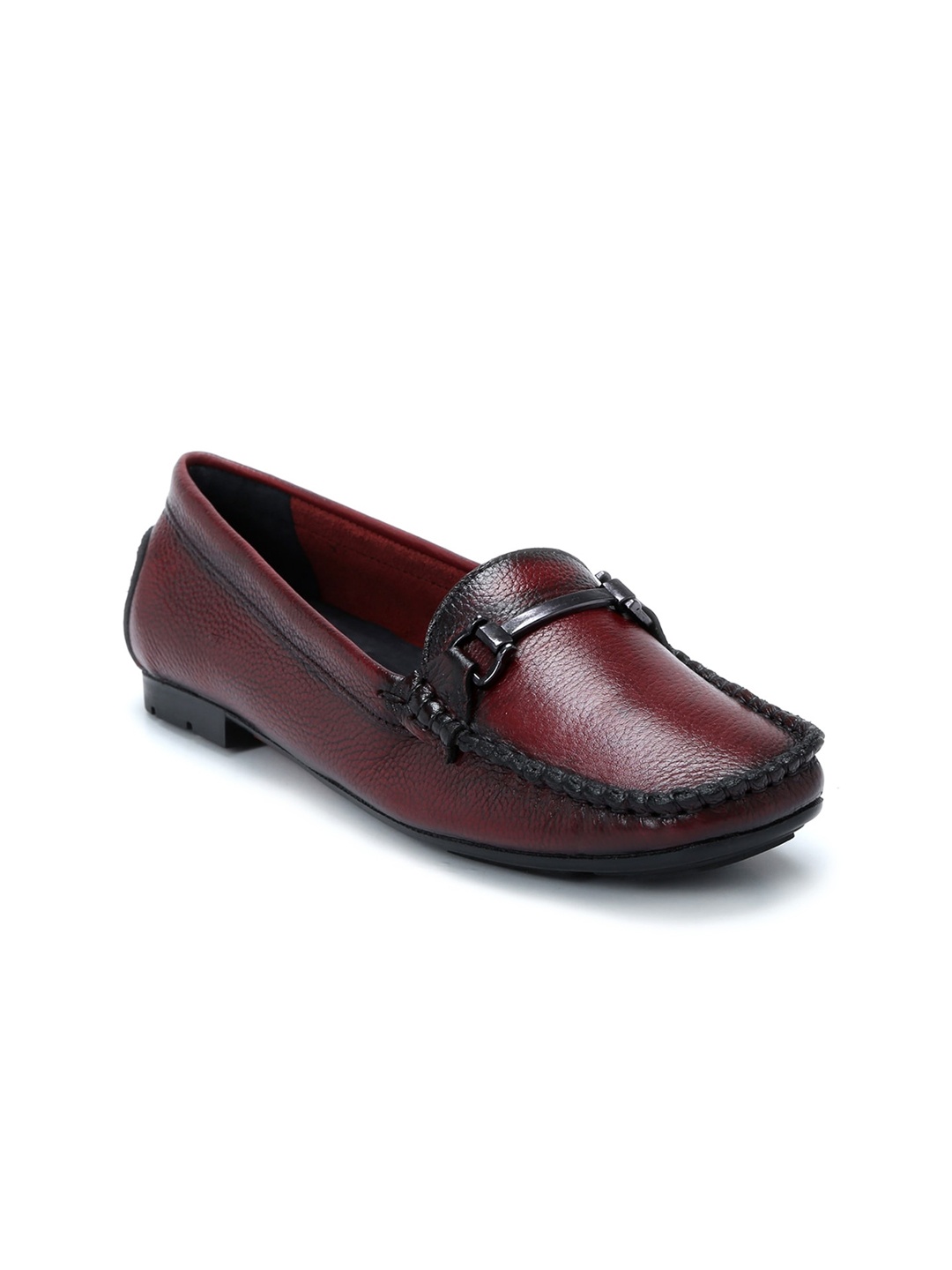 

Zoom Shoes Women Round Toe Lightweight Leather Loafers, Red
