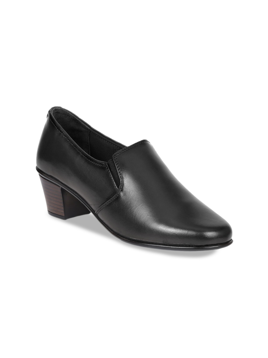 

Zoom Shoes Round Toe Leather Block Heeled Pumps, Black