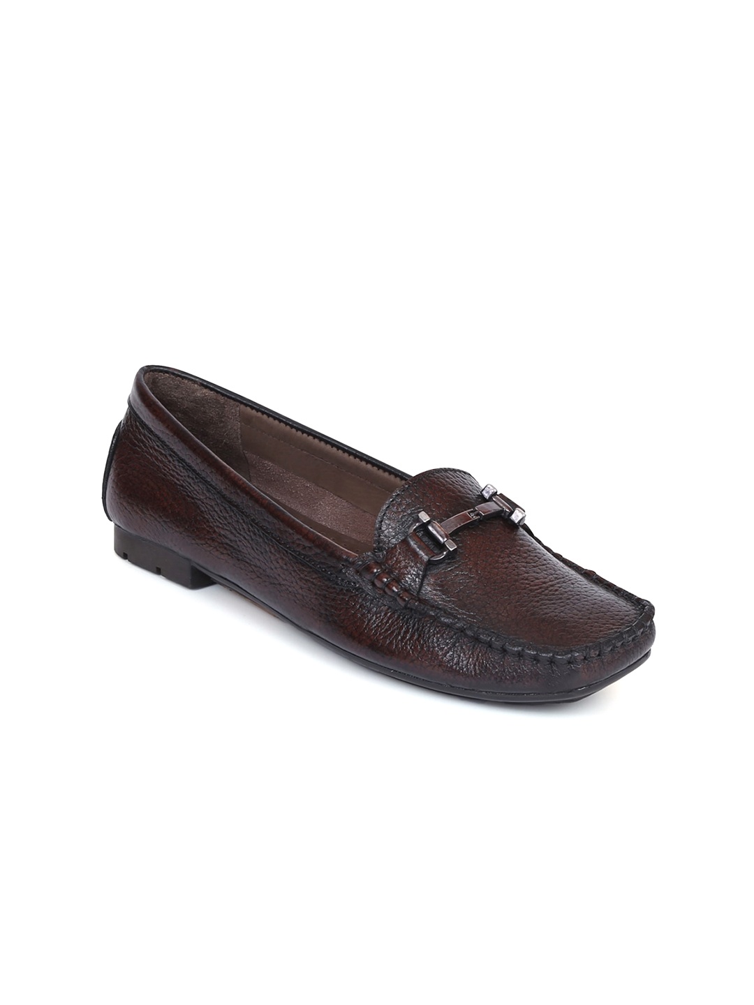 

Zoom Shoes Women Textured Round Toe Lightweight Leather Loafers, Brown