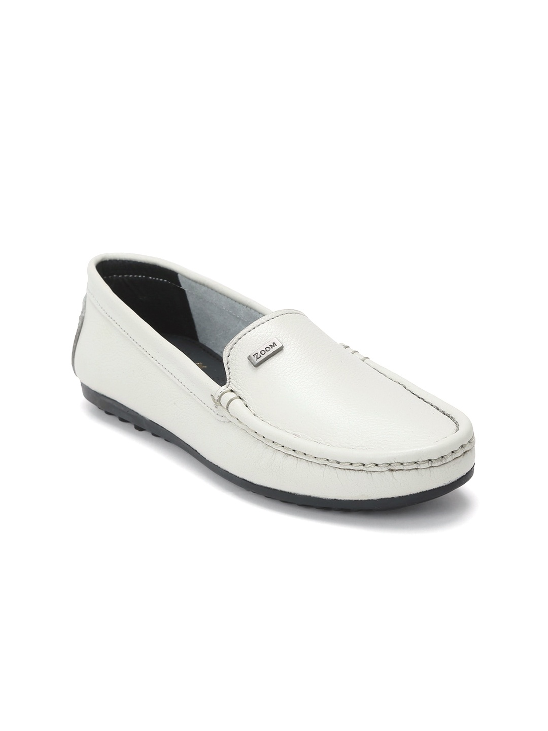 

Zoom Shoes Women Round Toe Lightweight Leather Loafers, White