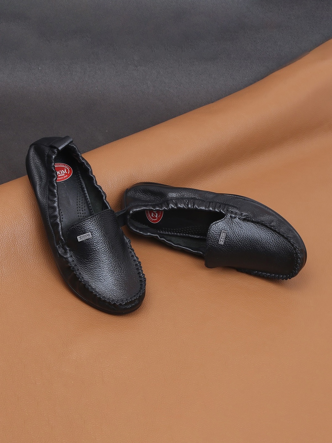 

Zoom Shoes Women Textured Lightweight Leather Loafers, Black