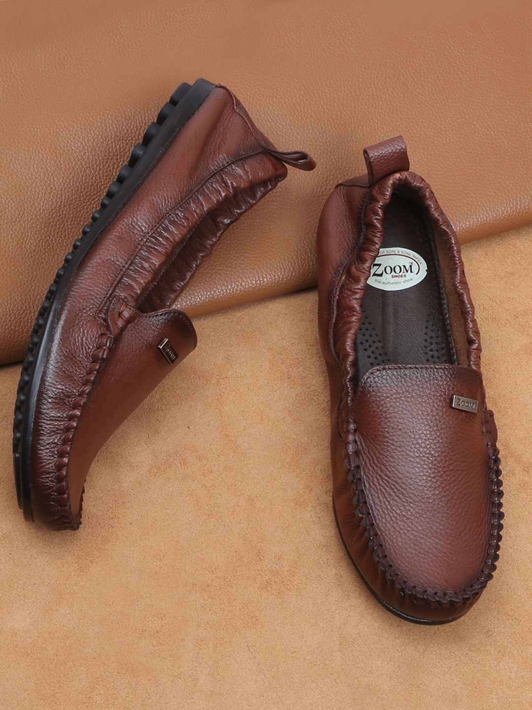 

Zoom Shoes Women Round Toe Lightweight Leather Loafers, Brown