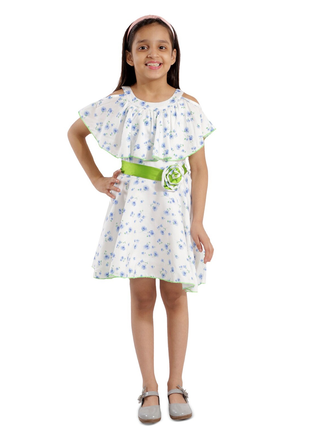 

Kids Cave Girls Floral Print Cold-Shoulder A-Line Dress, White