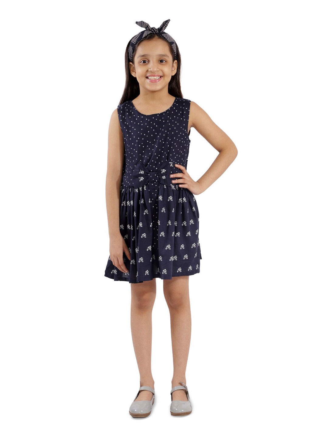 

Kids Cave Girls Conversational Print Fit & Flare Dress, Blue