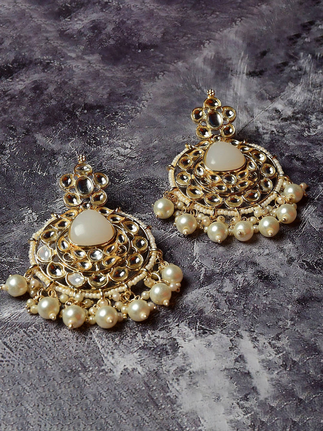 

GRLIE Lightweight Kundan Chandbalis, Gold