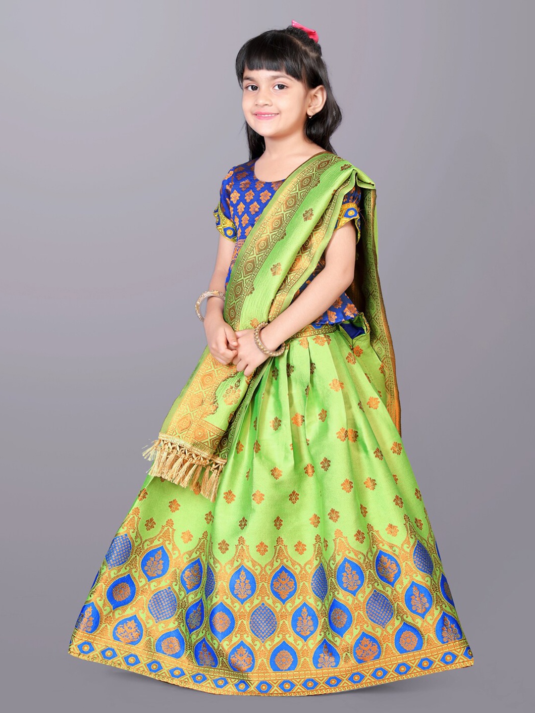 

BAESD Girls Woven Design Ready to Wear Lehenga & Blouse With Dupatta, Green