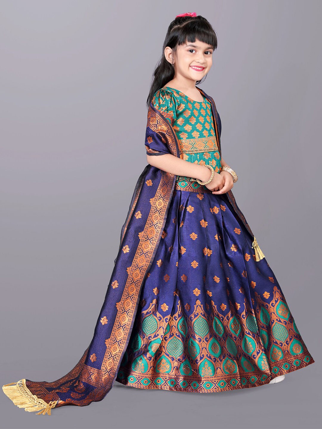 

BAESD Girls Ready to Wear Lehenga & Blouse With Dupatta, Navy blue