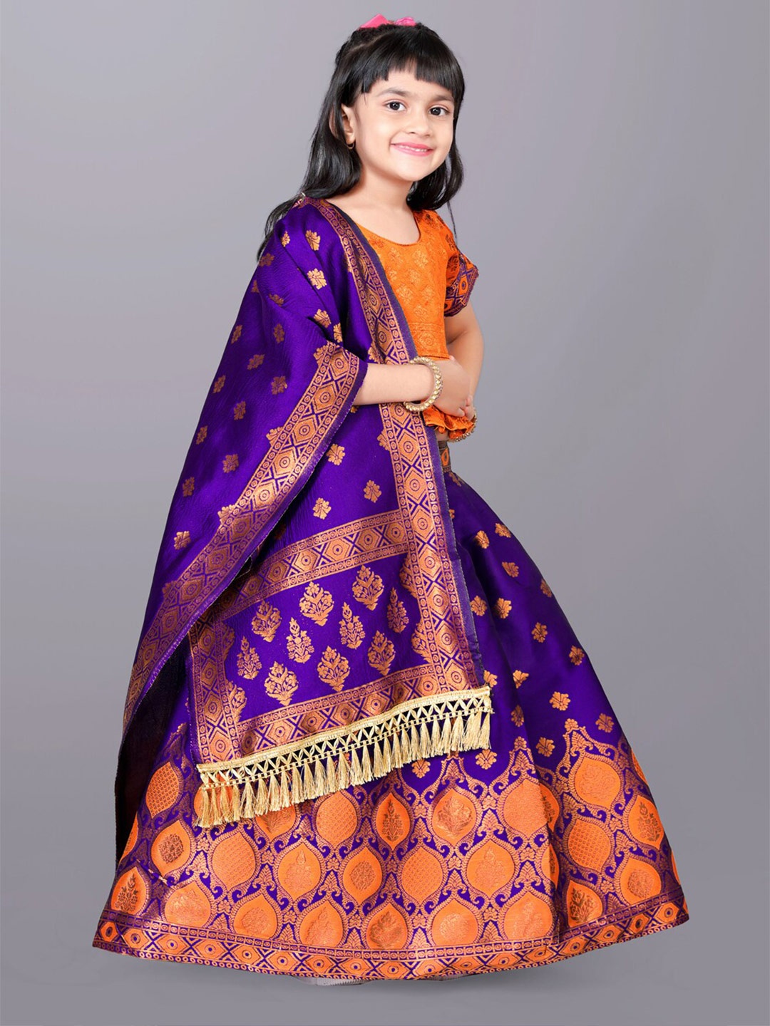 

BAESD Girls Woven Design Ready to Wear Lehenga & Choli With Dupatta, Purple