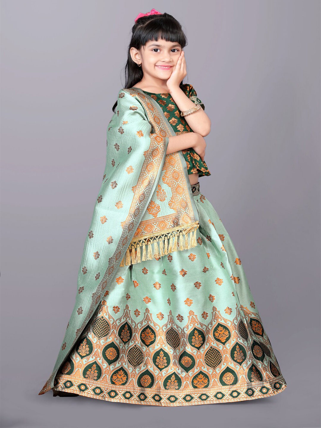 

BAESD Girls Woven Design Ready to Wear Lehenga & Choli With Dupatta, Sea green