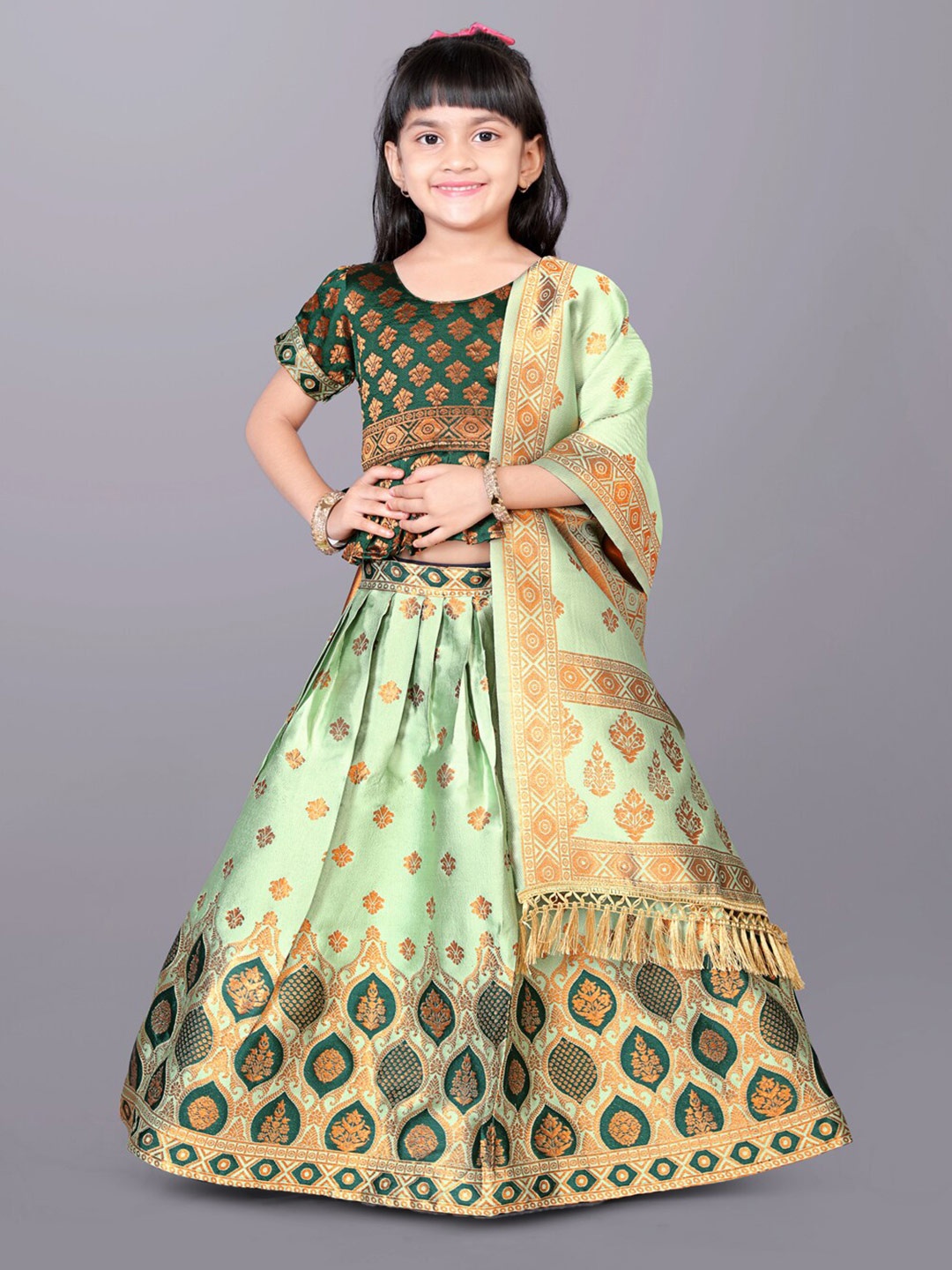 

BAESD Girls Woven Design Ready to Wear Lehenga & Choli With Dupatta, Green