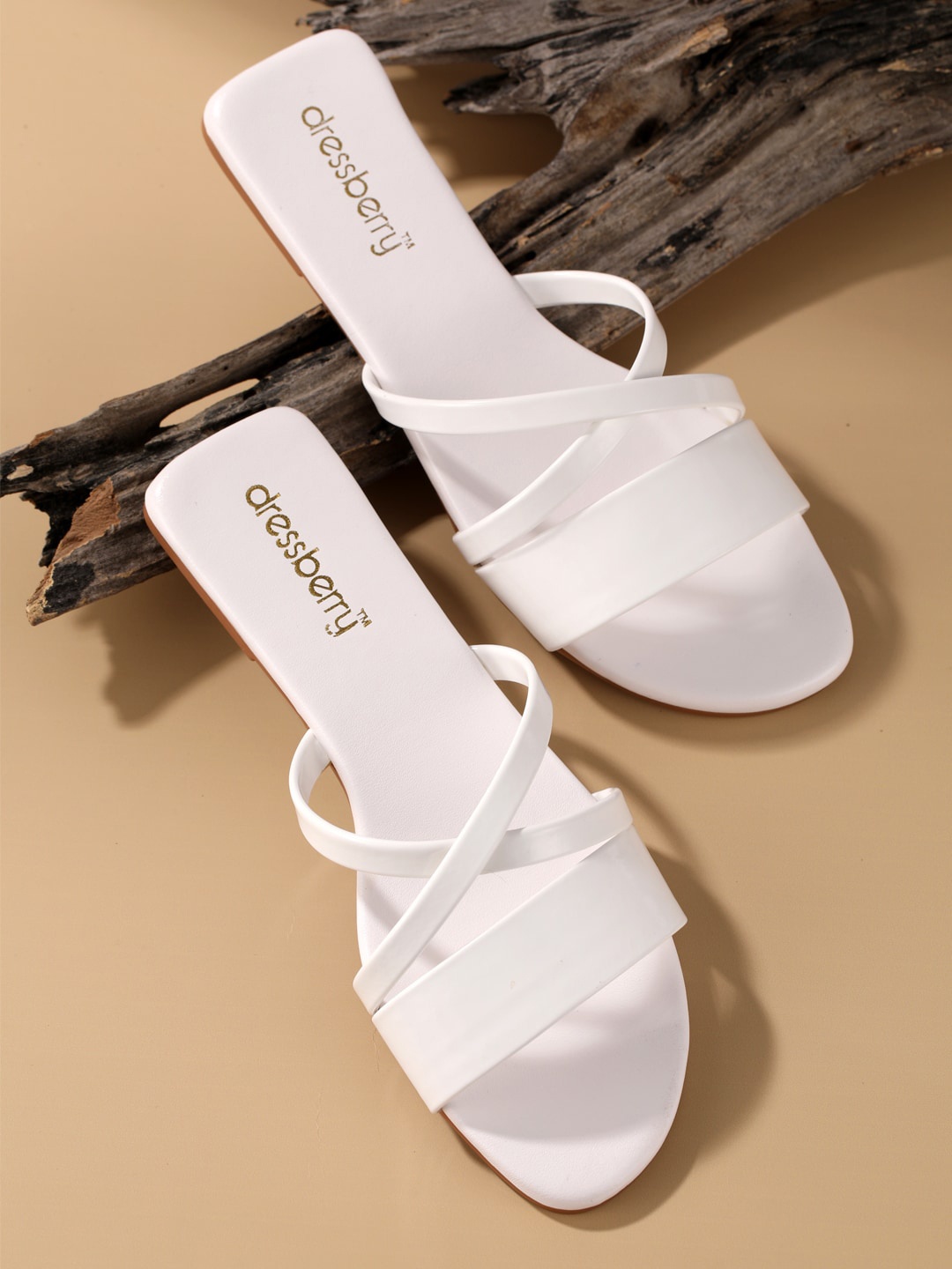 

DressBerry White No Back Strap Open Toe Flats