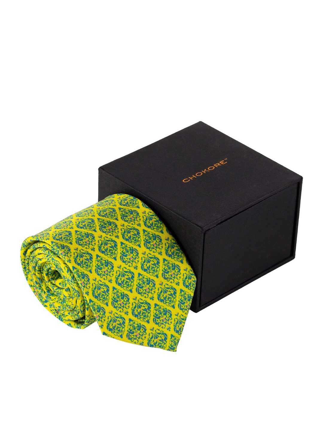 

CHOKORE Men Woven Design Silk Broad Tie, Green