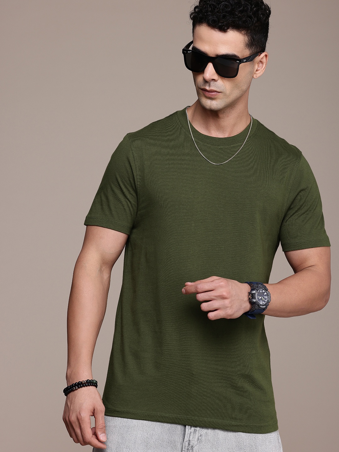 

Roadster Men Pure Cotton T-shirt, Olive