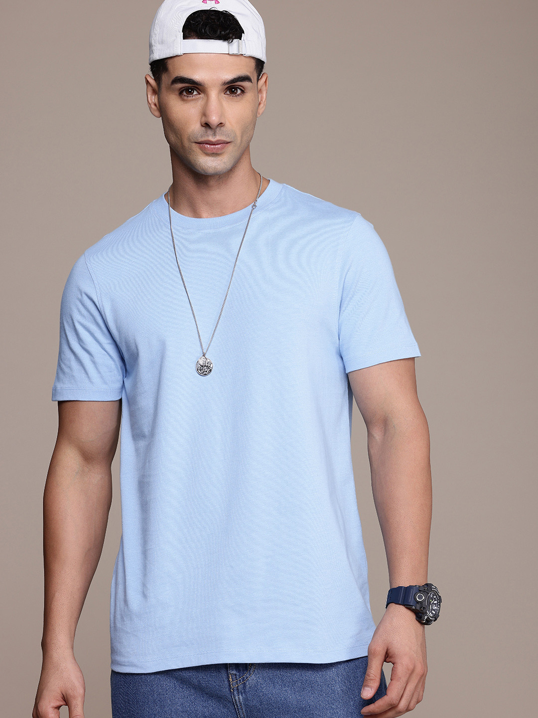 

Roadster Men Pure Cotton T-shirt, Blue