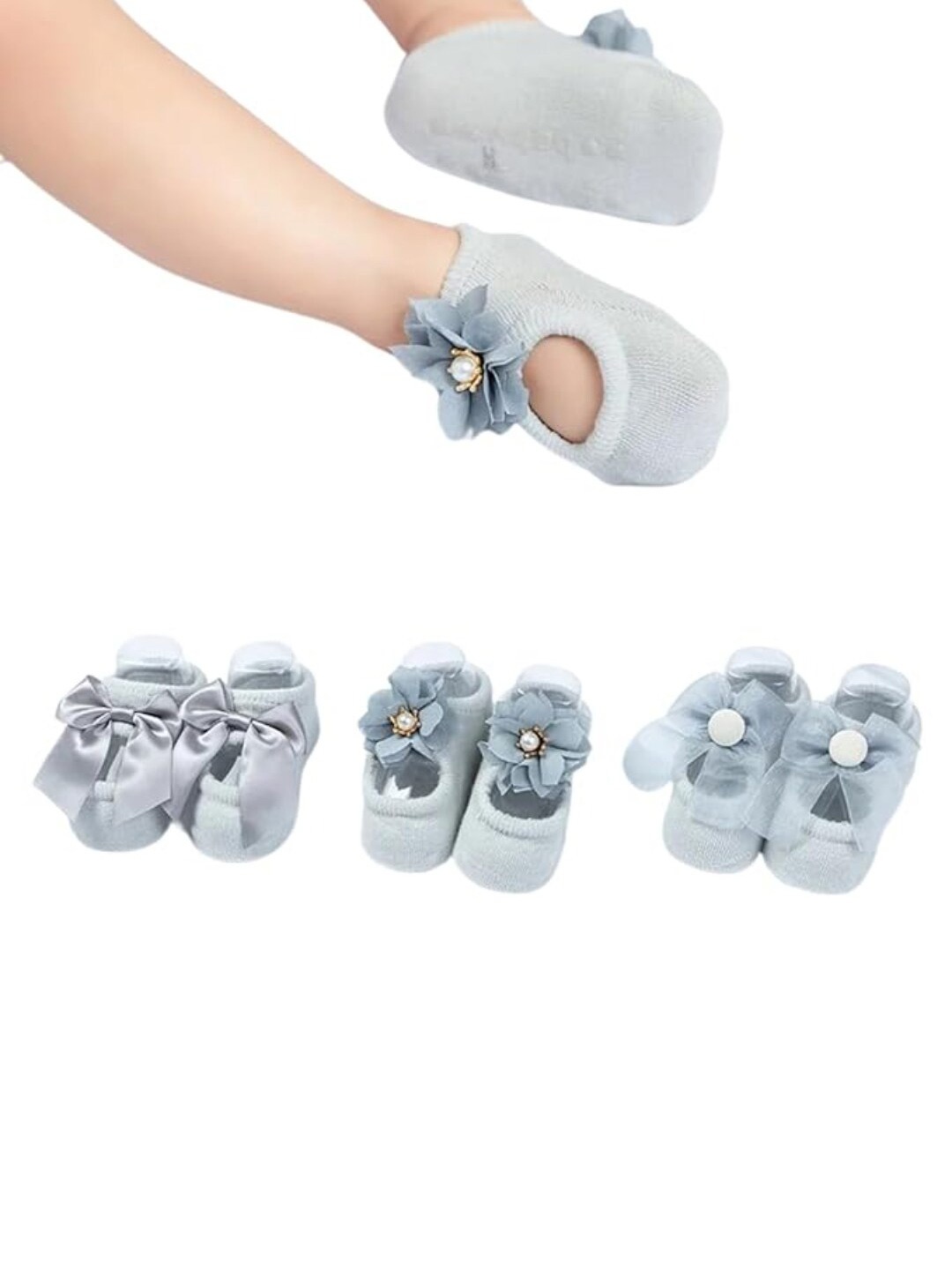 

GUCHIGU Kids Pack Of 3 Anti-Slip Breathable Cotton Ankle Length Socks, Grey