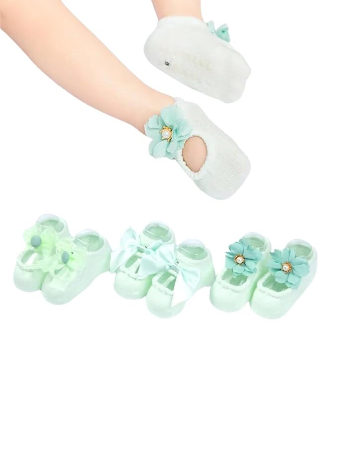 

GUCHIGU Kids Pack Of 3 Anti-Slip Breathable Cotton Ankle Length Socks, Green