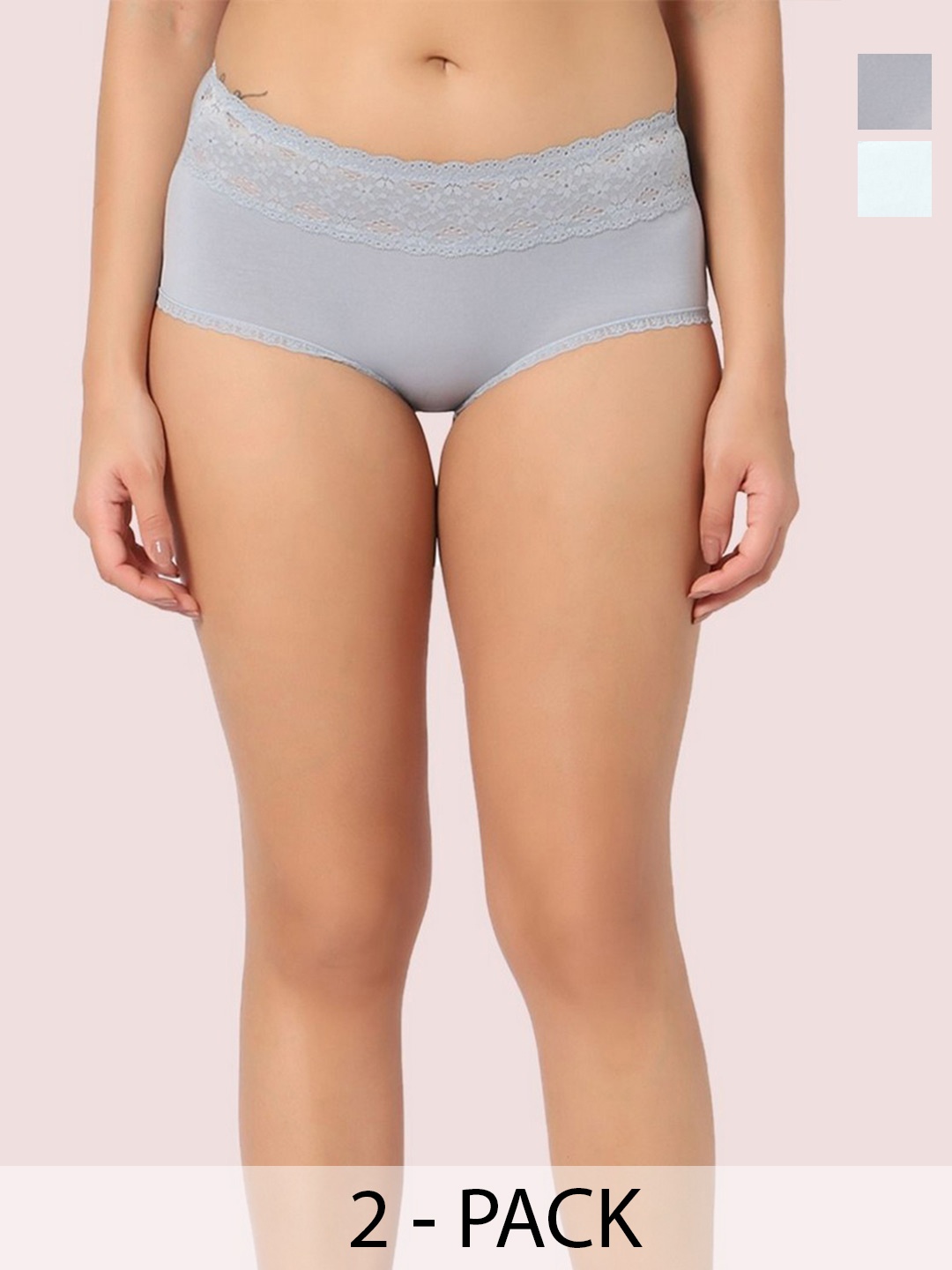 

INTIMATE QUEEN Pack of 2 Modal Bae Super Soft Hipster Lacy Eco-Friendly Brief, Assorted