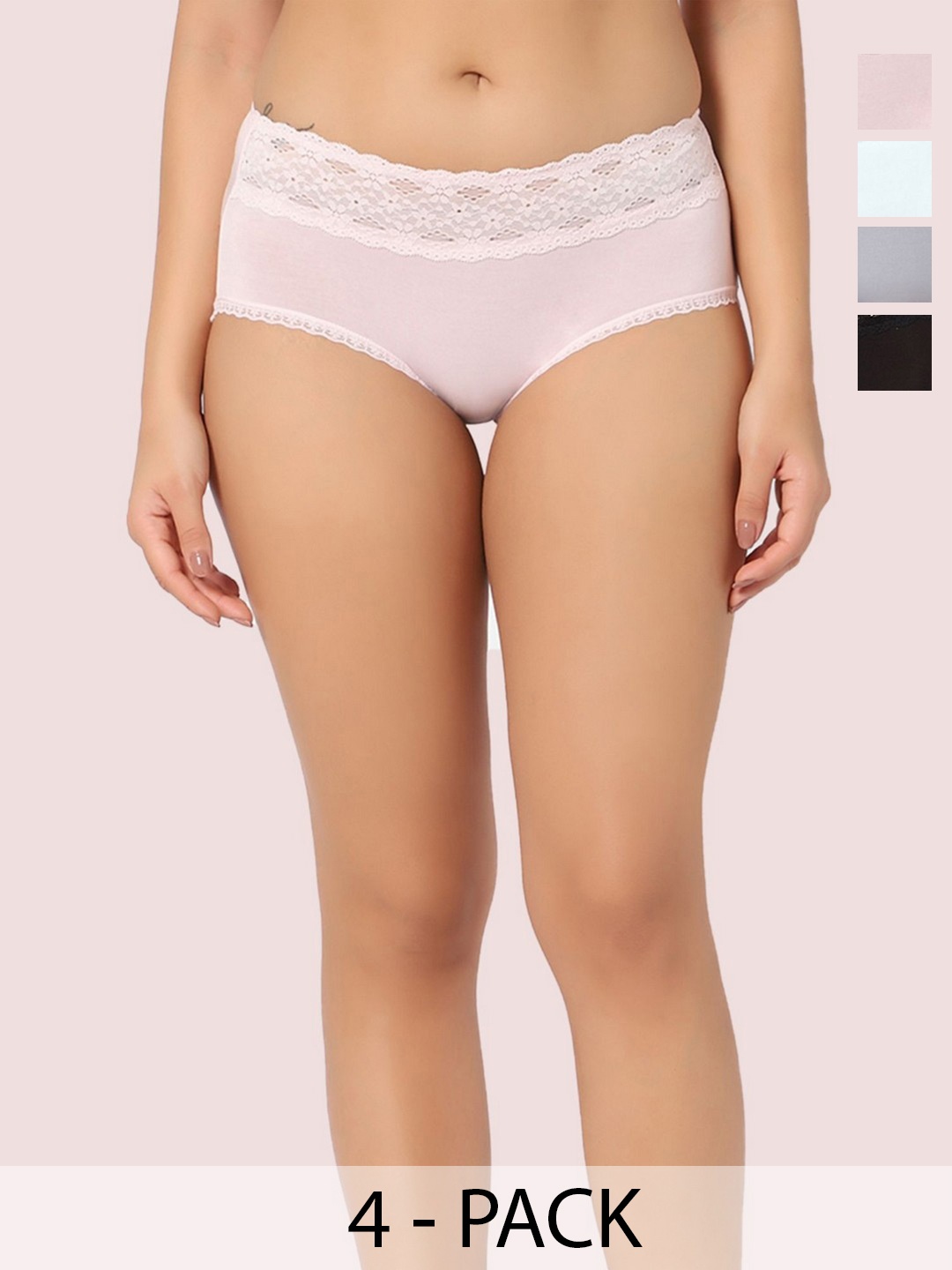 

INTIMATE QUEEN Pack of 4 Modal Bae Super Soft Hipster Lacy Eco-Friendly Brief, Assorted