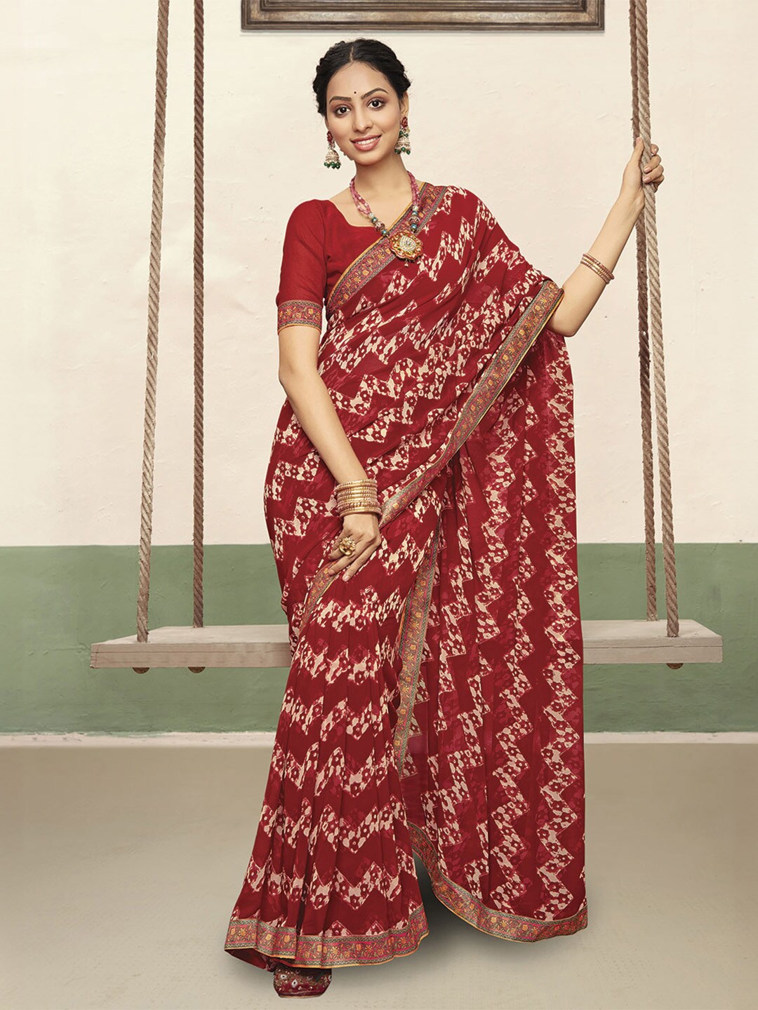 

Ishin Poly Georgette Saree, Red