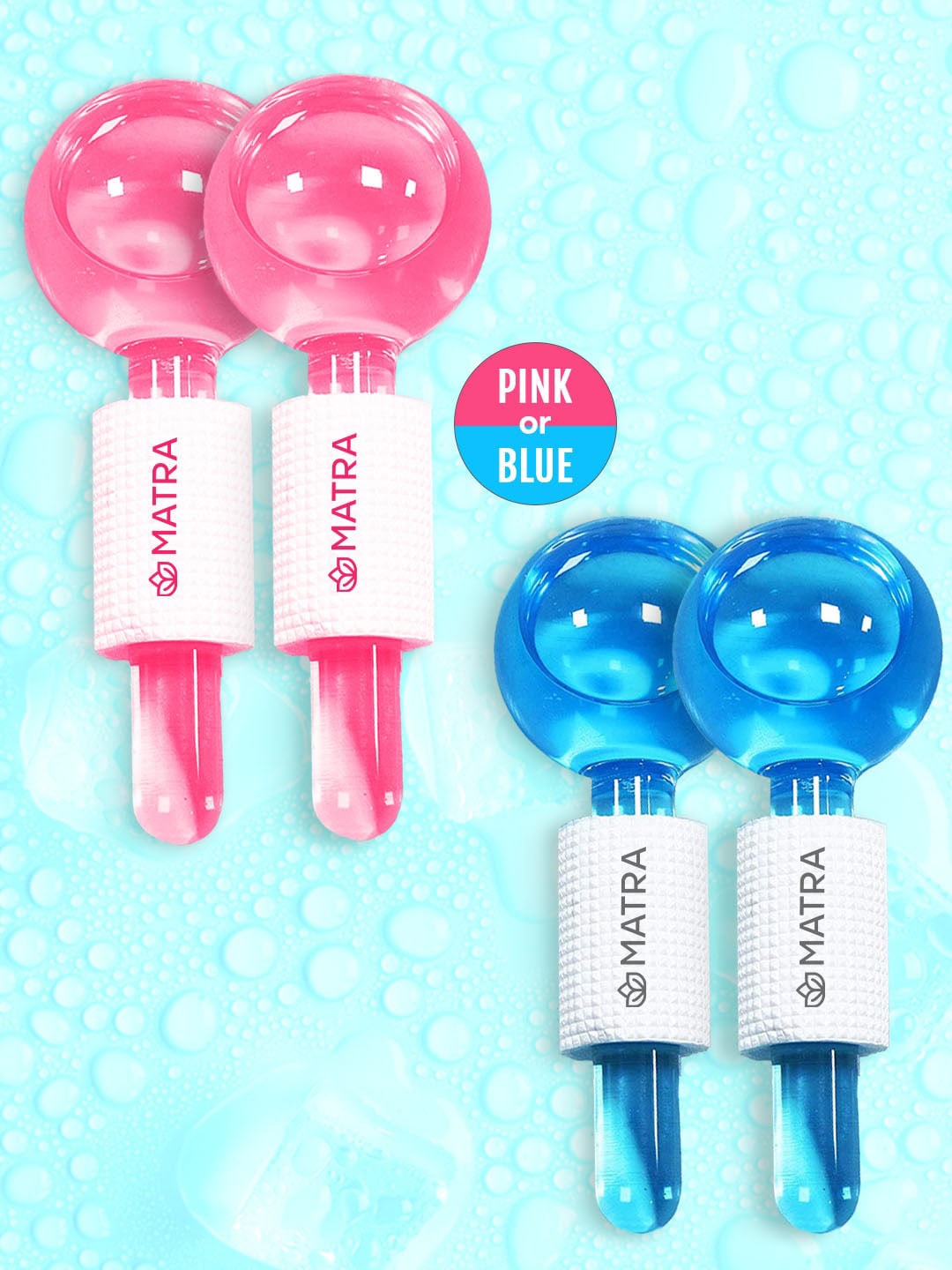 

MATRA Set Of 2 Facial Ice Globes Cooling Crystal Roller Massager, Pink