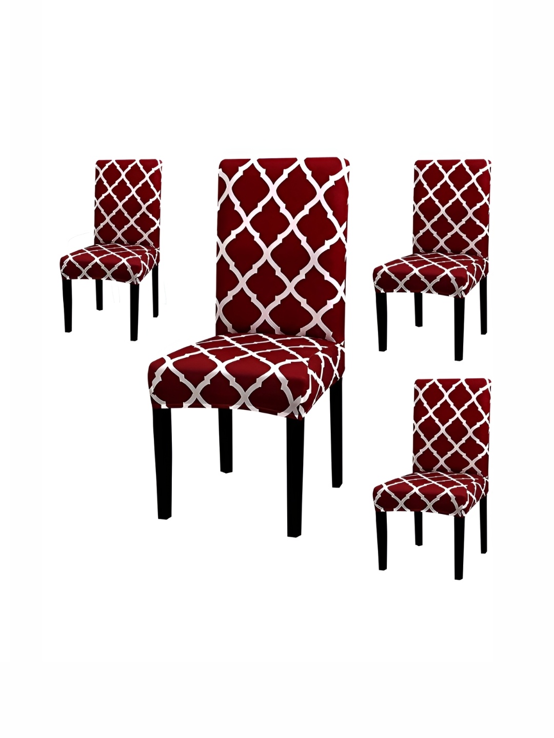 

DECOR VATIKA Maroon & White 4 Pieces Printed Soft & Elastic Chair Covers