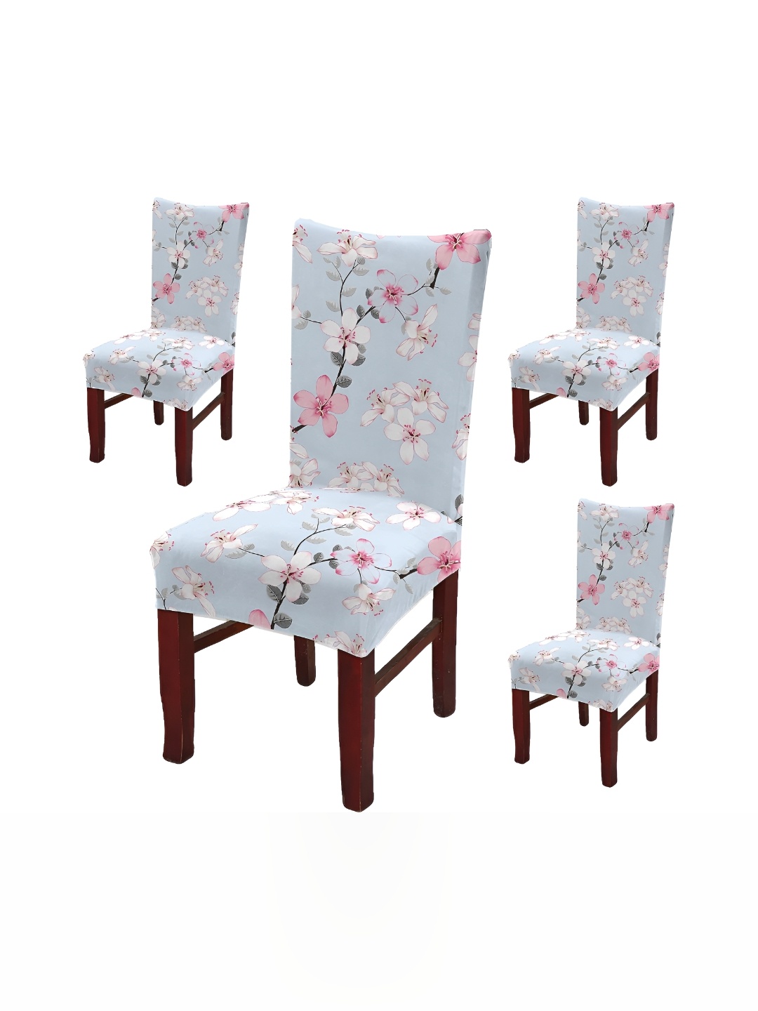 

DECOR VATIKA Blue & Pink 4 Pieces Printed Soft & Elastic Chair Covers