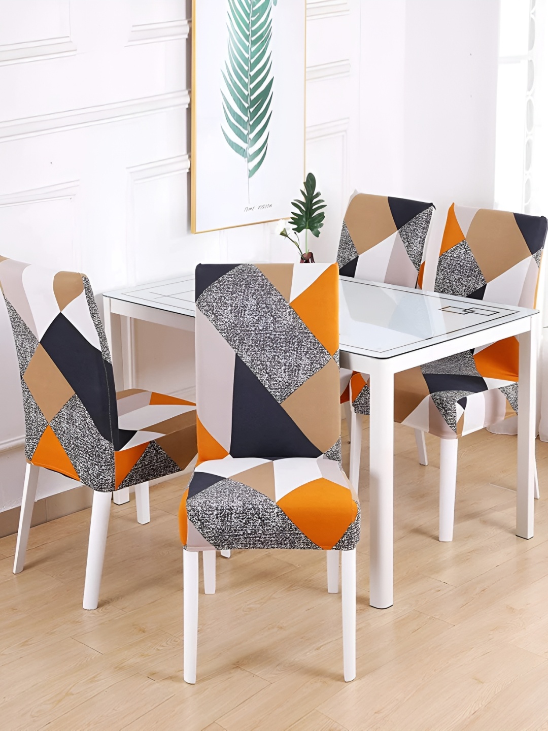 

DECOR VATIKA Orange & White 4Pcs Printed Soft & Elastic Chair Covers