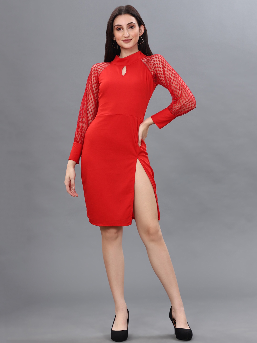 

WESTHOOD Women Keyhole Neck Sheath Dress, Red
