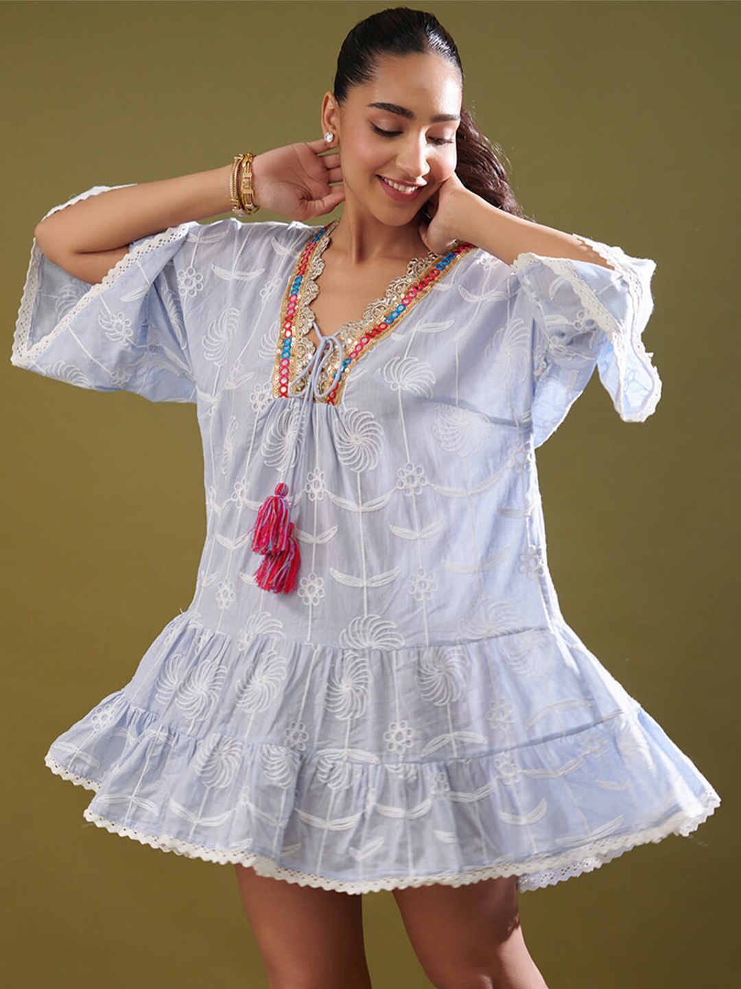 

CIN CIN Women Floral Print A-Line Dress, Blue