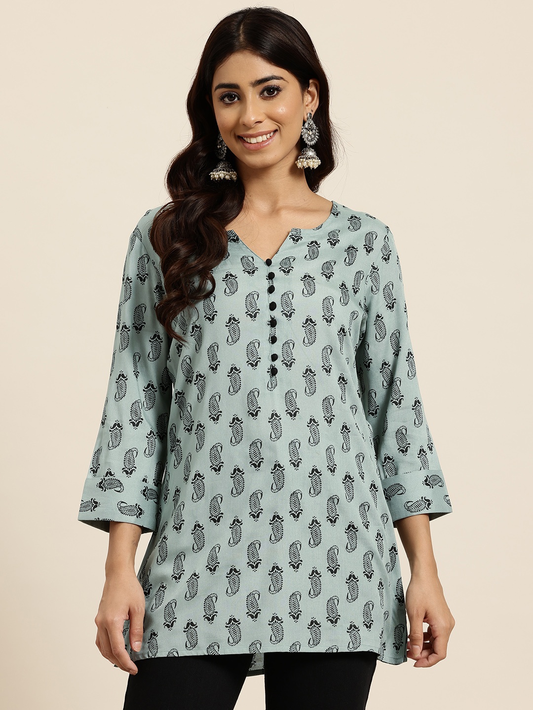 

HERE&NOW Paisley Printed Kurti, Grey