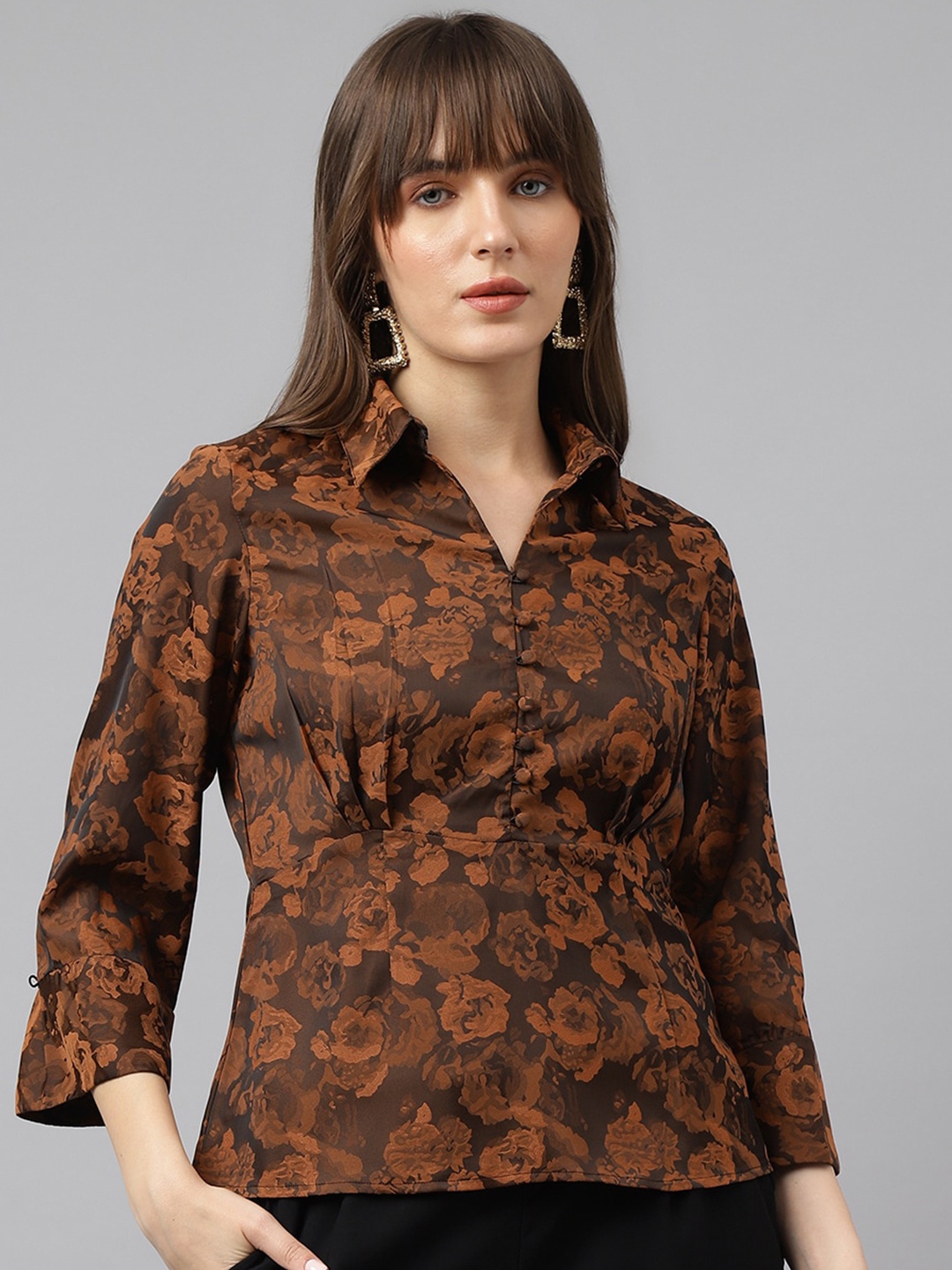 

Latin Quarters Women Floral Opaque Printed Casual Shirt, Brown